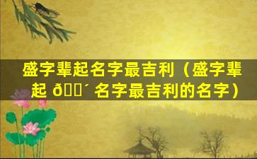 盛字辈起名字最吉利（盛字辈起 🌴 名字最吉利的名字）